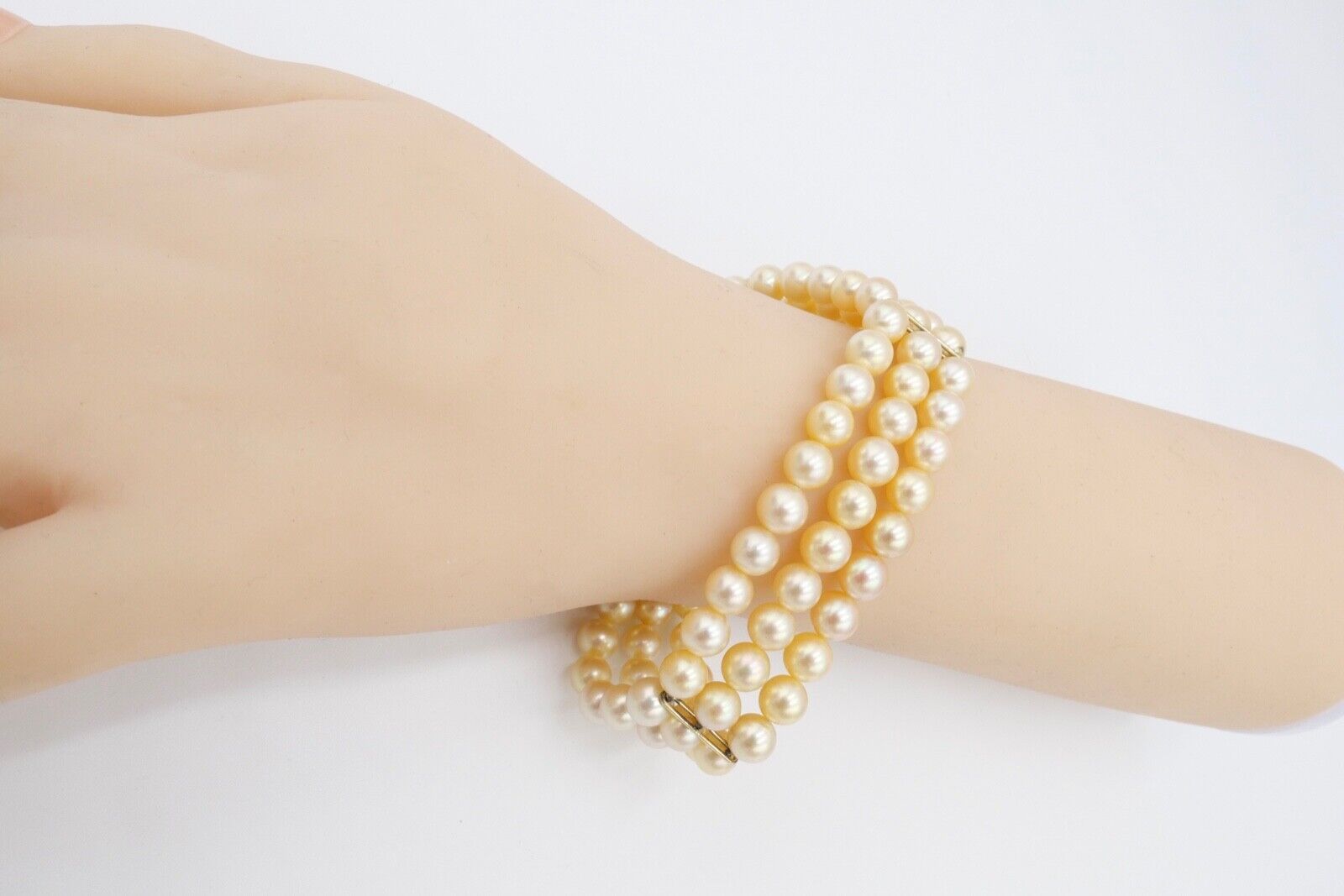 dreireihiges Perlenarmband 40,8 g Zuchtperlen 21 cm Gold 585 / 14K pearl Ø 7 mm - Antikhandel-Stuttgart