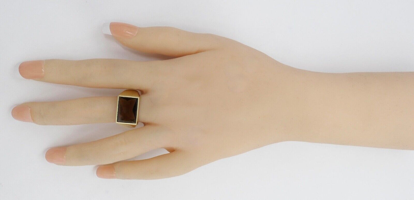 1980er Jahre Herren Gold Ring 585 14K Göße 66 mit braunem Rauchquarz - Antikhandel-Stuttgart