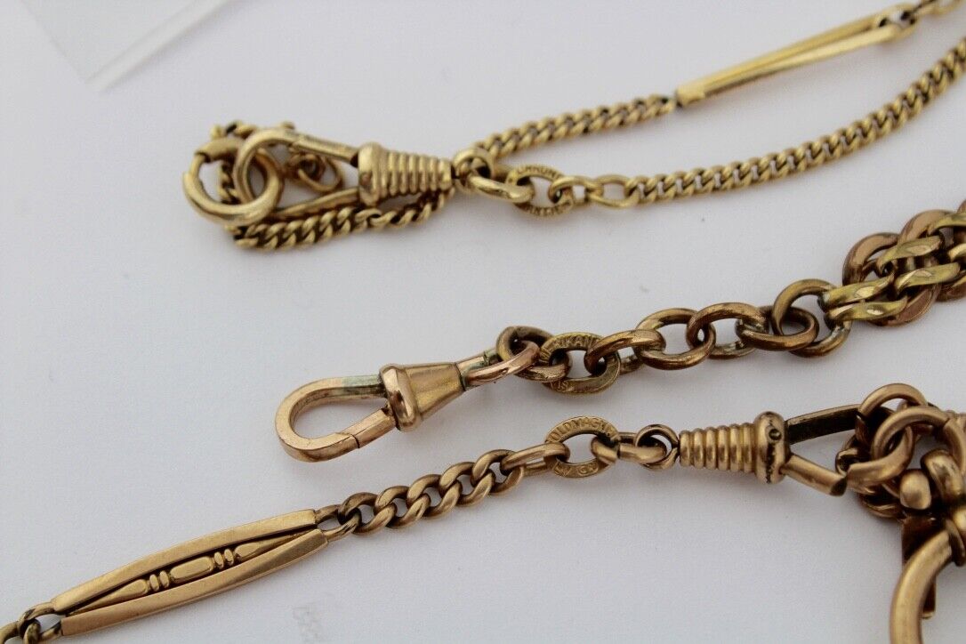 8 Antike Taschenuhr Kette pocket watch Chain Goldcharm Amerika Chronos Vergoldet - Antikhandel-Stuttgart