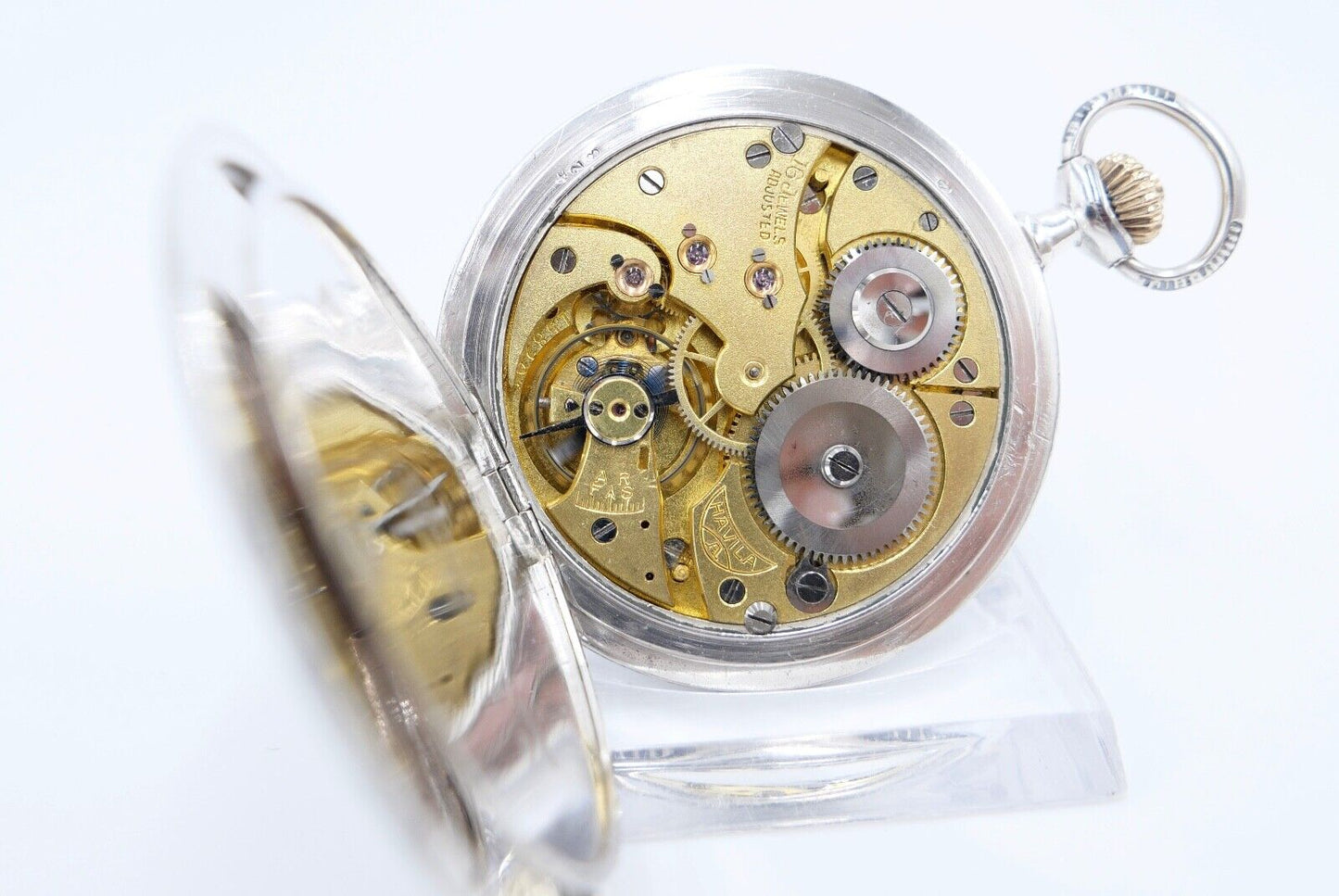 1901-1949 ART DECO SAVONETTE Taschenuhr HAVILA pocket watch Halbmond Krone Silbe - Antikhandel-Stuttgart