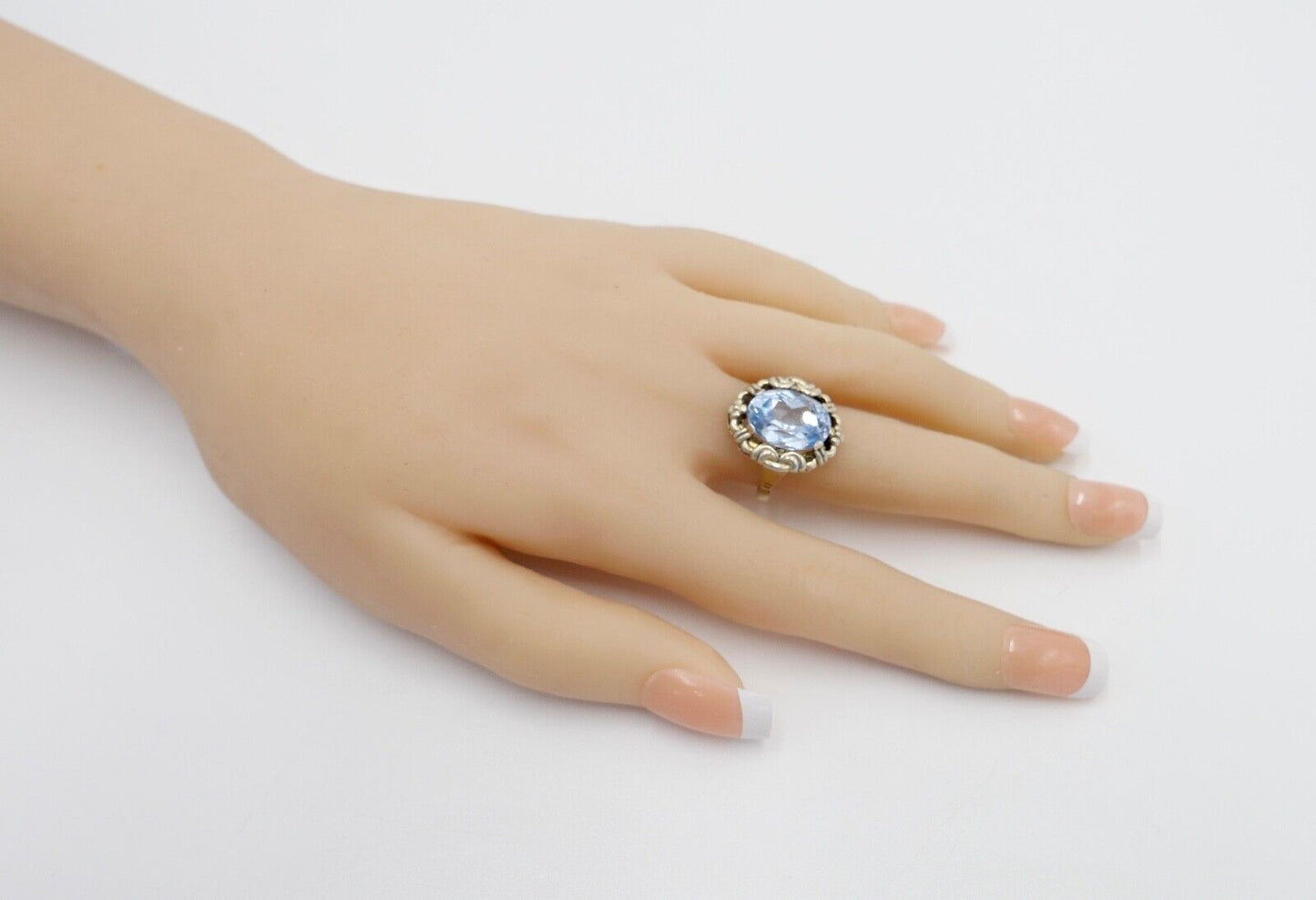 JUGENDSTIL Damenring 935 Silber vergoldet Gr. 54 synthetischer Spinell - Antikhandel-Stuttgart