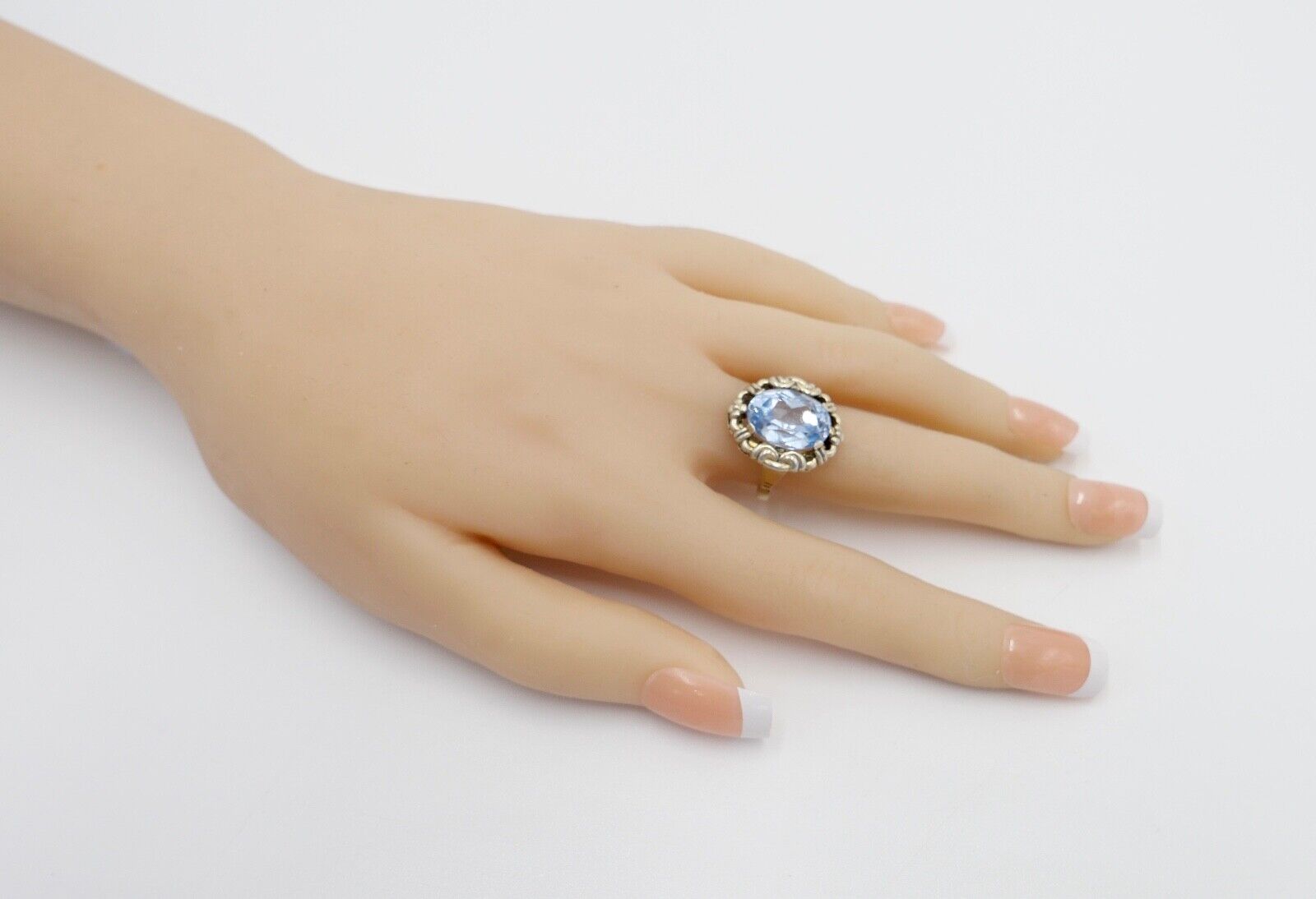 JUGENDSTIL Damenring 935 Silber vergoldet Gr. 54 synthetischer Spinell - Antikhandel-Stuttgart