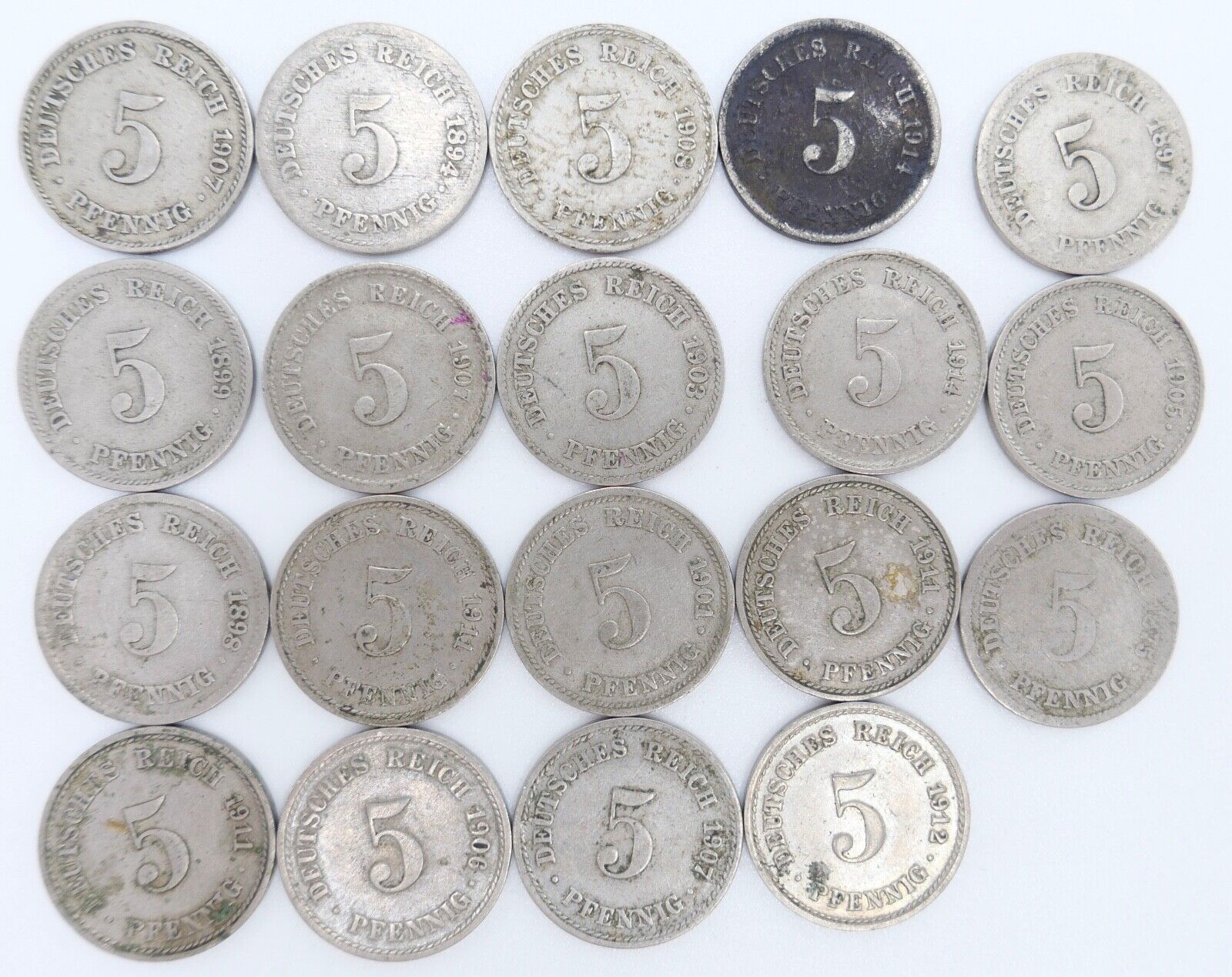 19x 5 Pfennig Kaiserreich 1894-1912 Jäger J. 12 s - vz schön - vorzüglich - Antikhandel-Stuttgart