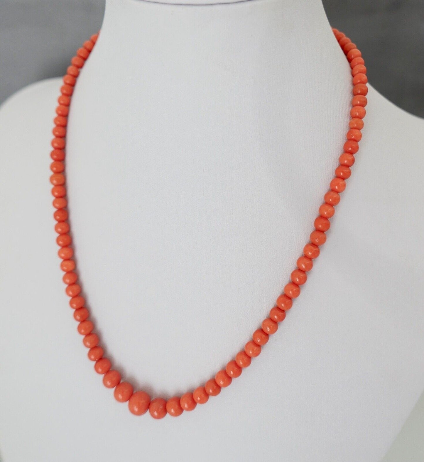 Korallen Kette coral necklace Kugel 44 cm Ø 8,4 mm Silber verholdet - Antikhandel-Stuttgart