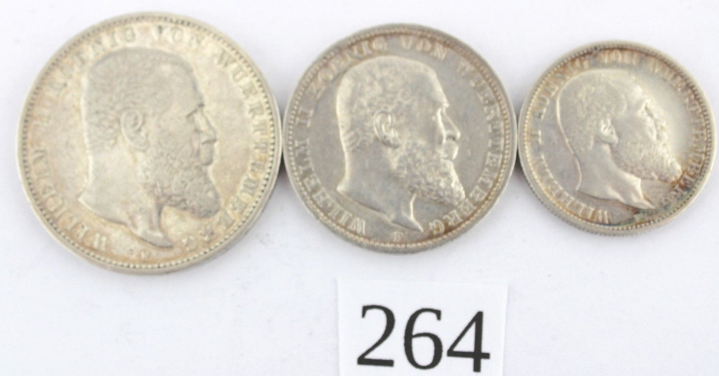 2 3 5 Mark 1902 1904 1912 F Silbermünze " Wilhelm Württemberg " Jäger 174-176 - Antikhandel-Stuttgart