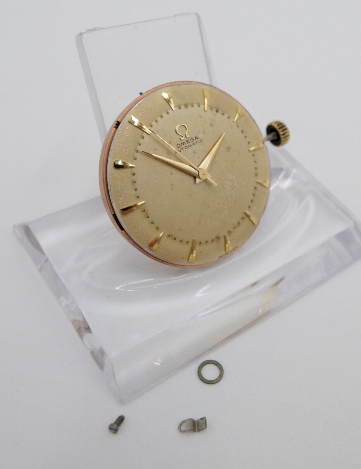 LÄUFT Omega Cal. 354 Autom Uhrwerk Ziffernblatt Zeiger Krone voll funktionsfähig - Antikhandel-Stuttgart