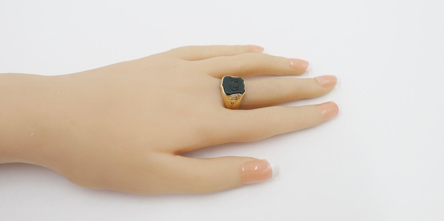 antiker Jugendstil Siegelring um 1900 Blutjaspis Monogramm 585 / 14K Gr. 57 - Antikhandel-Stuttgart