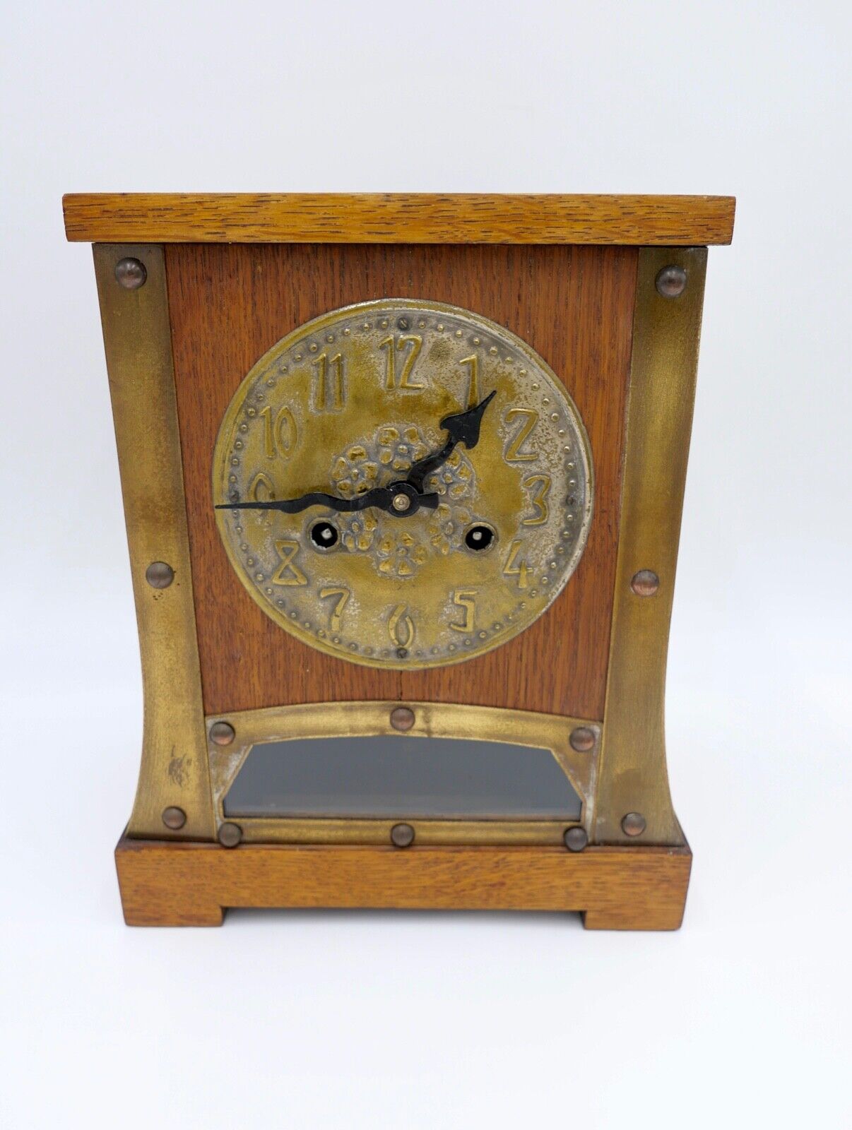 alte Kaminuhr mit modernerem Uhrwerk Holz Messing ODO 151 - 071 - Antikhandel-Stuttgart