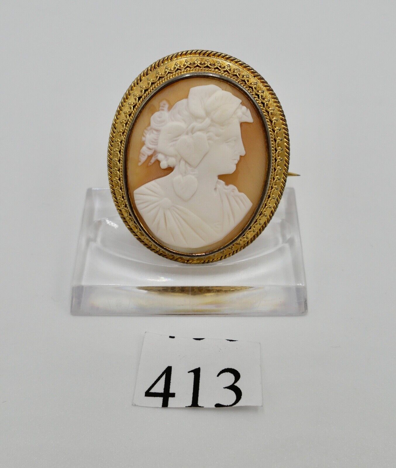 Antike Brosche Silber feuervergoldet 43 mm GEMME KAMEE 19. JH ziseliert - Antikhandel-Stuttgart