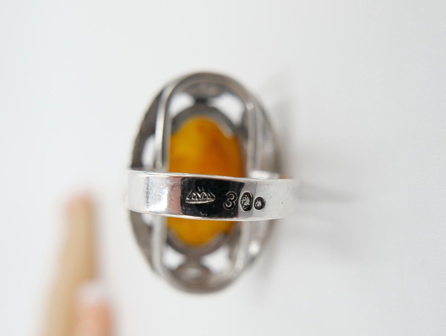 Großer auffälliger Bernstein Designer 835 Silber Ring Gr. 58 WWB 3 Frauenkopf - Antikhandel-Stuttgart