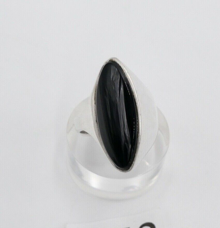 80er Silberrring Damen asymmetrisch skulpturale Ring ONYX Gr. 50 Silber 925 - Antikhandel-Stuttgart