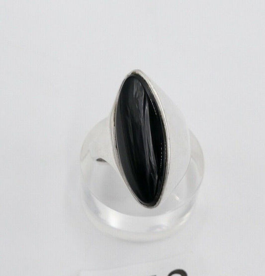 80er Silberrring Damen asymmetrisch skulpturale Ring ONYX Gr. 50 Silber 925 - Antikhandel-Stuttgart