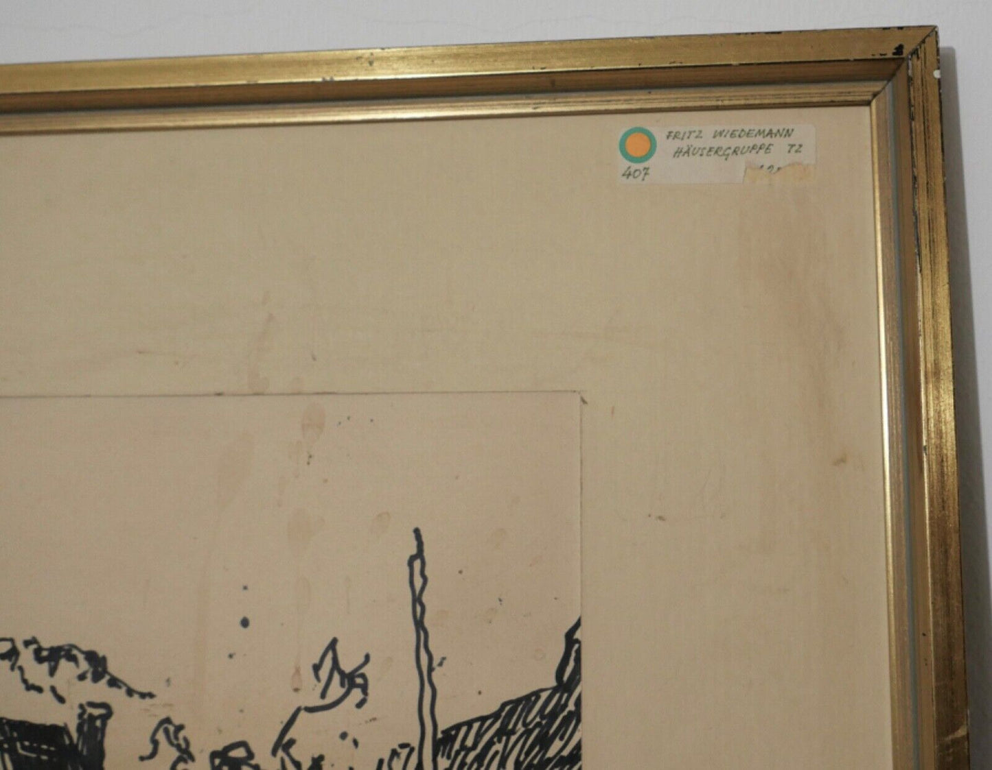 Alte Zeichnung signiert FRITZ WIEDERMANN " HÄUSERGRUPPE " 67x53 cm - Antikhandel-Stuttgart