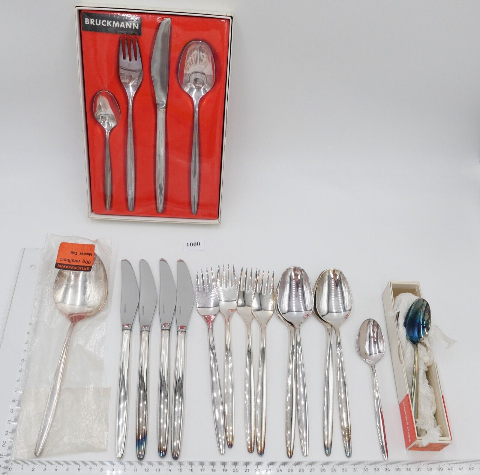 - NEU - 24 Teile BRUCKMANN 772 ELEGANCE 90er Silber Besteck Löffel Gabel Messer - Antikhandel-Stuttgart