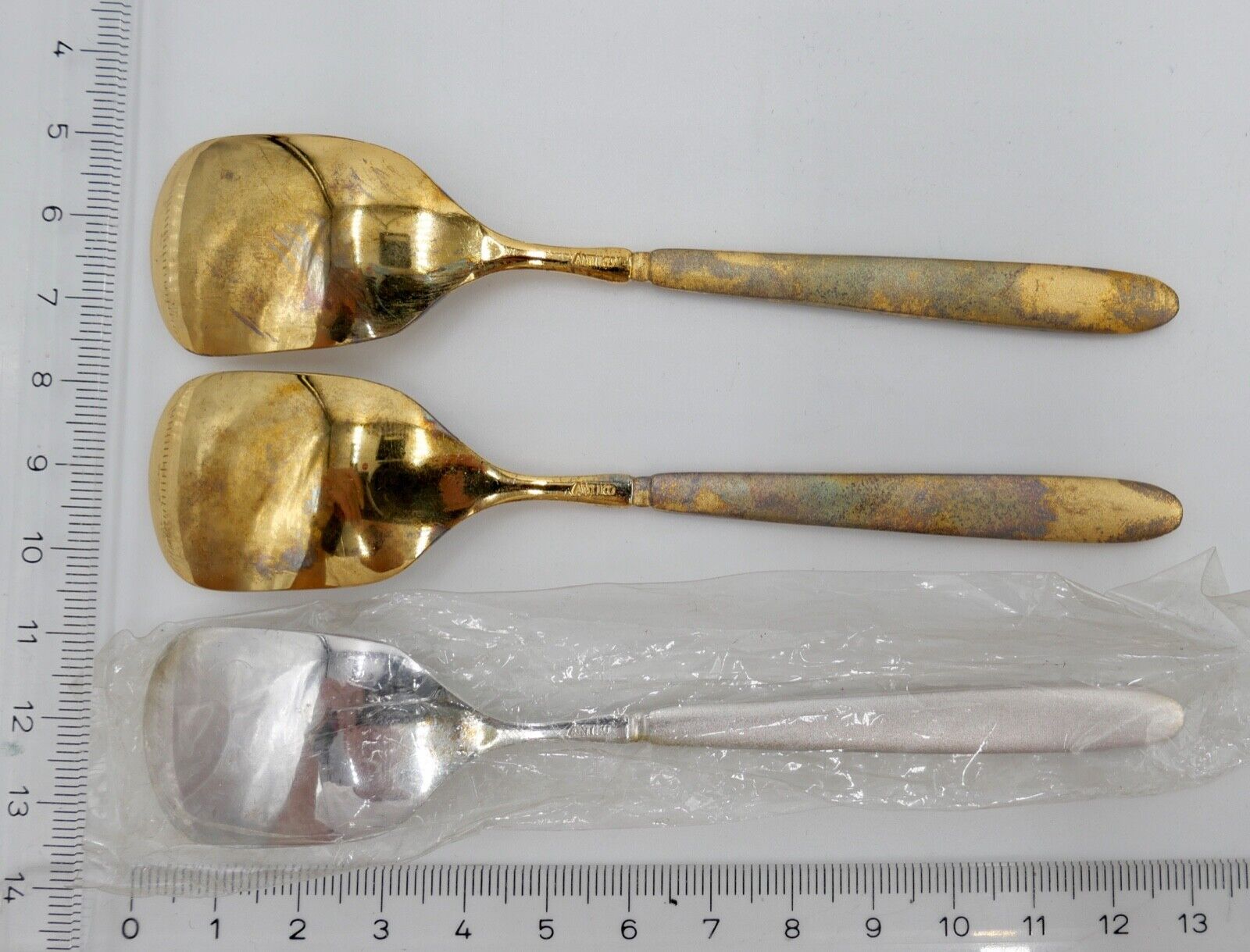 - NEU - OVP - 15 Teile original ANTIKO - vergoldet Kaffeelöffel Kuchenmesser - Antikhandel-Stuttgart