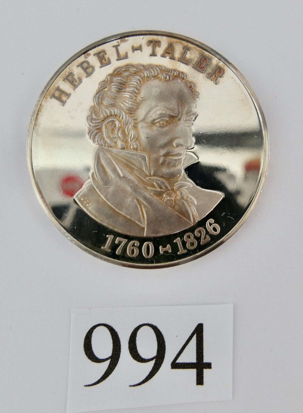 Medaille 1985 Hebel Taler 225. Geburtstag 1760-1826 Johann Peter Hebel 999er PP - Antikhandel-Stuttgart