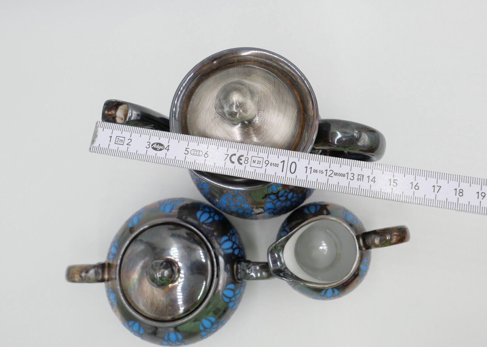 20er 30er Jahre ROSENTHAL Kaffe / Mokka Service versilbert Durchbruchmuster blau - Antikhandel-Stuttgart