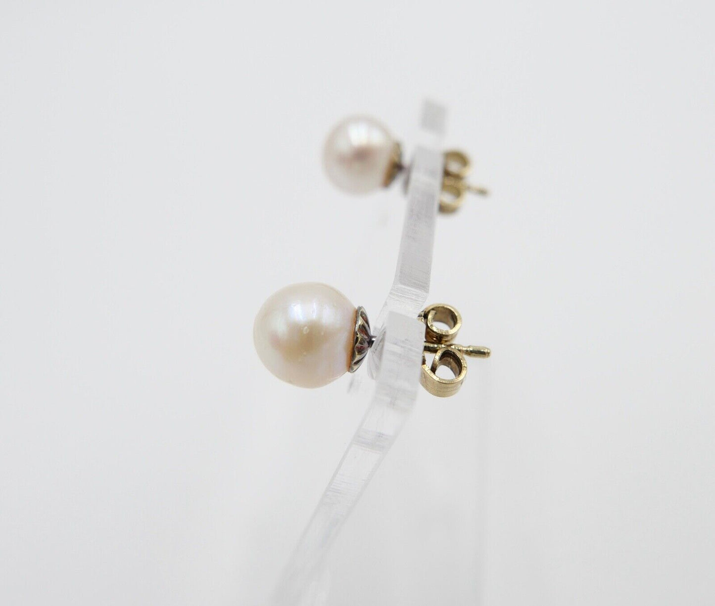 1980er Gelbgold 585 14K Perlen Ohrringe Ohrstecker Ø 7,9mm Butterfly Verschluss - Antikhandel-Stuttgart