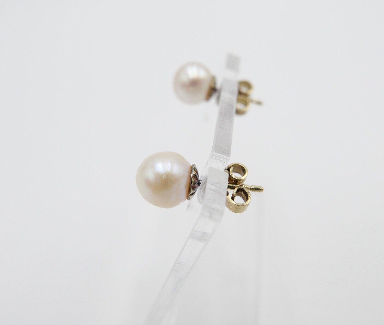 1980er Gelbgold 585 14K Perlen Ohrringe Ohrstecker Ø 7,9mm Butterfly Verschluss - Antikhandel-Stuttgart