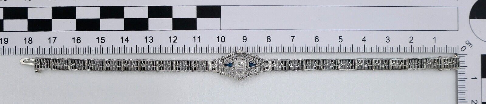 20er Floral Filigranes Damen Armband 10K Weißgold PHILADELPHIA Diamant & Saphir - Antikhandel-Stuttgart