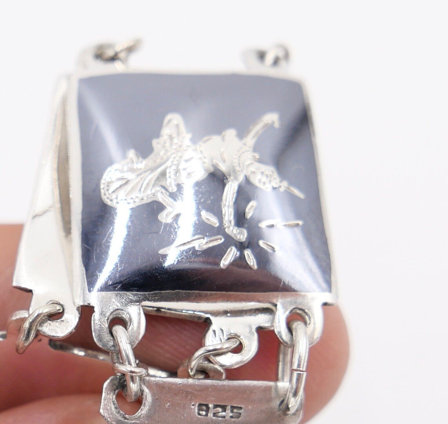 Siam Sterling Silber Glieder Armband Emaille Motiv Göttin 19cm - Antikhandel-Stuttgart