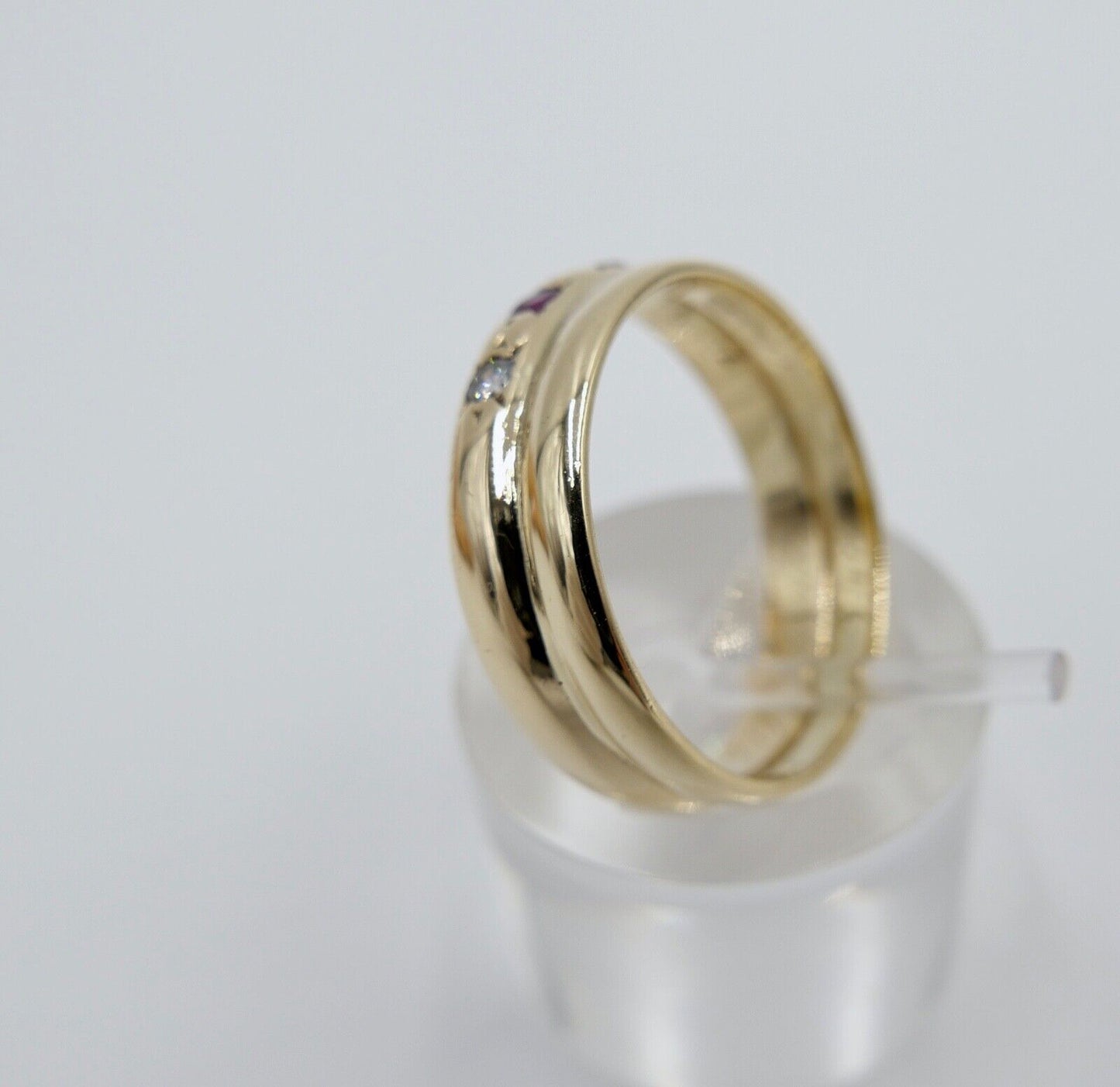 1903 1937 Antik Ehe Ring Ringe Gold 585 14K Rubin & Diamant im Altschliff Gr.61 - Antikhandel-Stuttgart