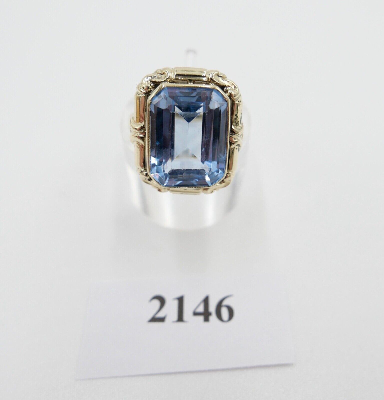 1940er Gold Ring 14K 585 Damenring 9,5 Ct mit blauen synth. Spinell Gr. 53-54 - Antikhandel-Stuttgart