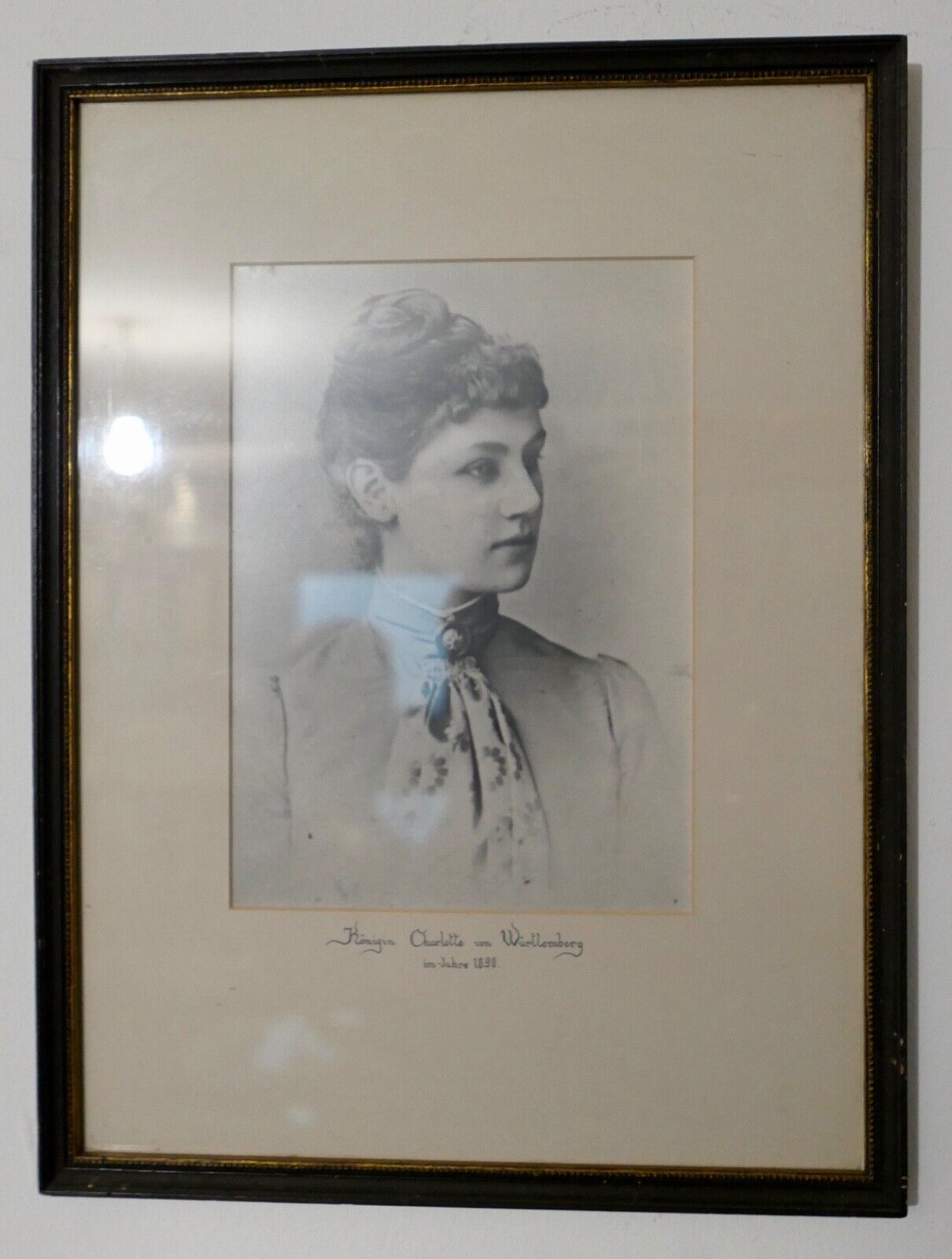 Porträt Druck der Königin Charlotte von Württemberg Jahre 1890 Rahmen 40x30cm - Antikhandel-Stuttgart