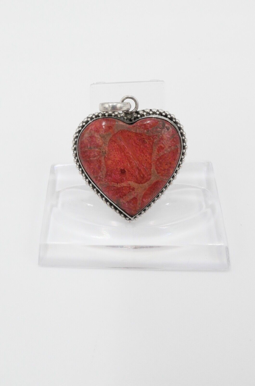 80er Jahre Anhänger roter Jaspis Trommelstein Herz Anhänger 925 Silber - Antikhandel-Stuttgart