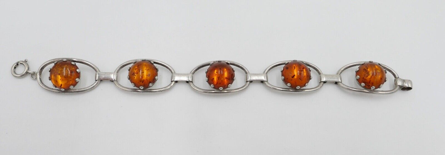 Altes 835 Silber Bernstein Gliederarmband Armband - Antikhandel-Stuttgart
