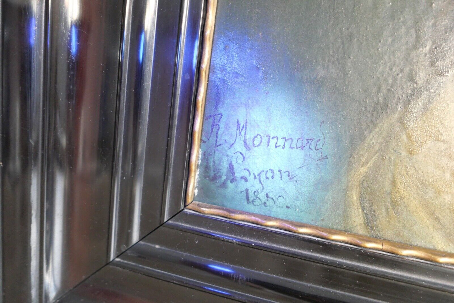 62 x 52 cm antikes Gemälde Portrait einer Frau R. Monnard Lyon 1850 Öl auf Holz - Antikhandel-Stuttgart