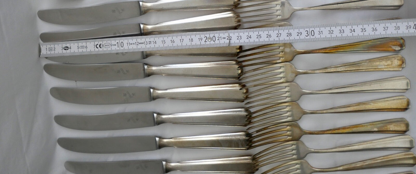 80 Teile WMF 1900 Hammerschlag 90er versilbert Gabel Messer Löffel