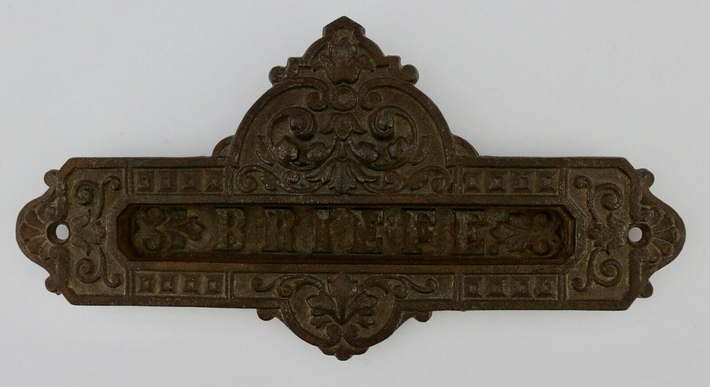 Antikes Barock Gusseisen Briefschlitz Briefklappe floral " Briefe " 24,5 cm - Antikhandel-Stuttgart