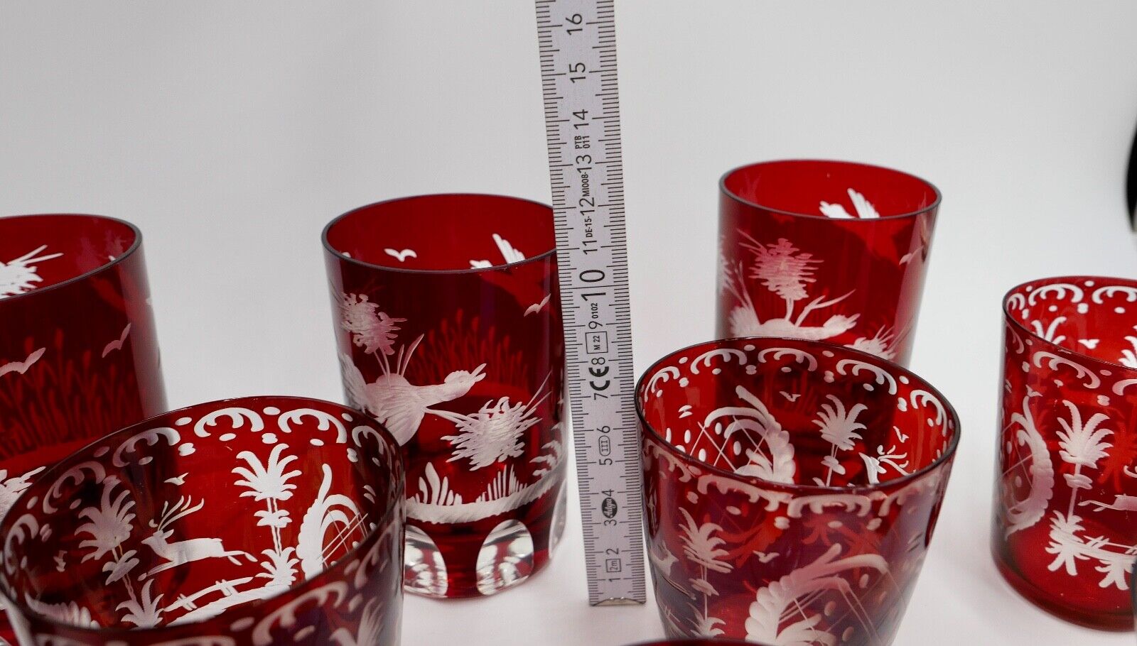 11x Jugendstil Gläser rubinrot Becher Glas EGERMANN Tierwelt um 1900 - Antikhandel-Stuttgart