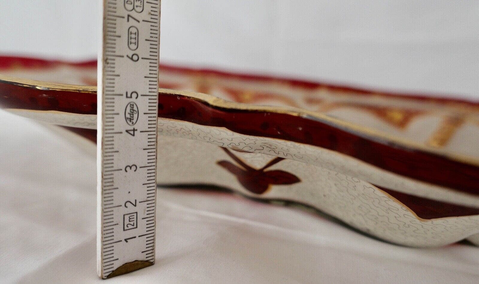 Antike Jugendstil Glasschale um 1900 Rot Gold Handgefertigt Handbemalt 34x23cm - Antikhandel-Stuttgart