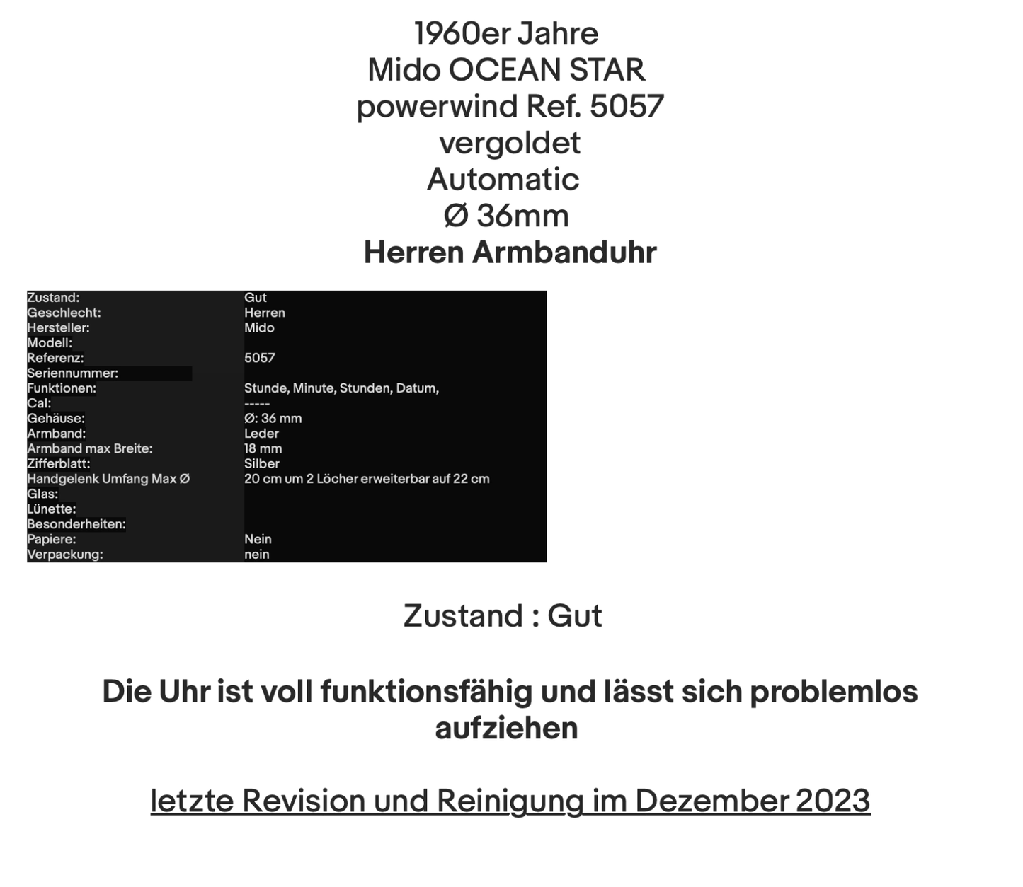 Mido OCEAN STAR powerwind Automatic 5057 vergoldet Ø 36mm Herren Armbanduhr 60er - Antikhandel-Stuttgart