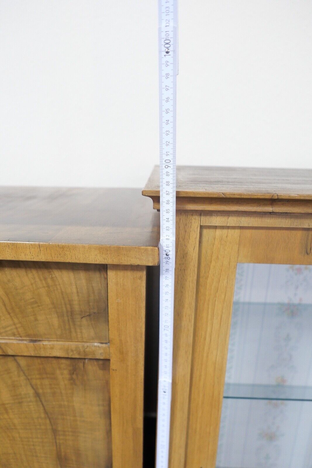 Biedermeier um 1840 Aufsatzvitrine Glasvitrine 2 Tlg. Eiche Nussbaum 169x66x42cm - Antikhandel-Stuttgart