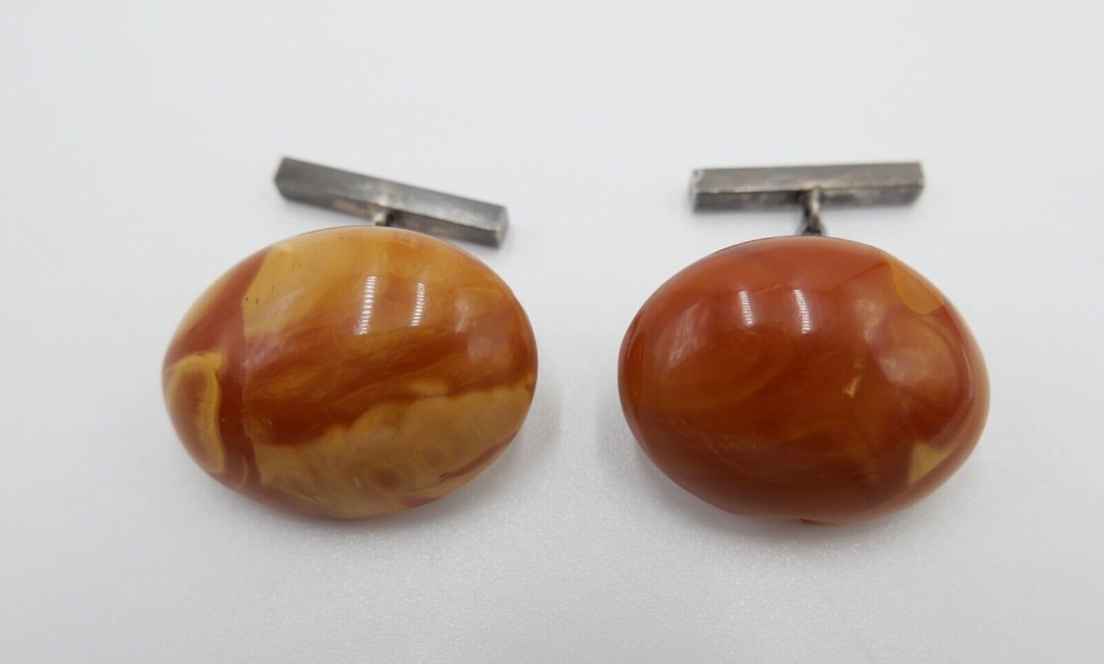 Pärchen alte Bernstein butterscotch Manschettenknöpfe Ø 27,4mm - Antikhandel-Stuttgart