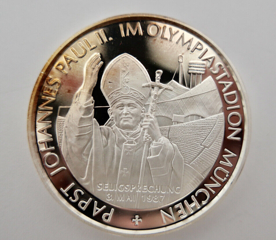 Seligsprechung Johannes Paul II Silber Medaille Pater Rupert Papst 1000 AG - Antikhandel-Stuttgart