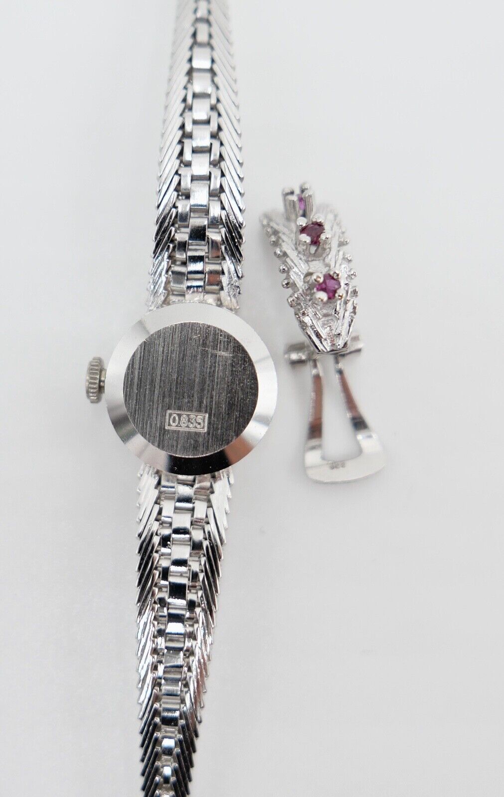 835 Silber Rubin Set " Armband Ring Uhr Ohrringe Collier " 1970er Jahre - Antikhandel-Stuttgart