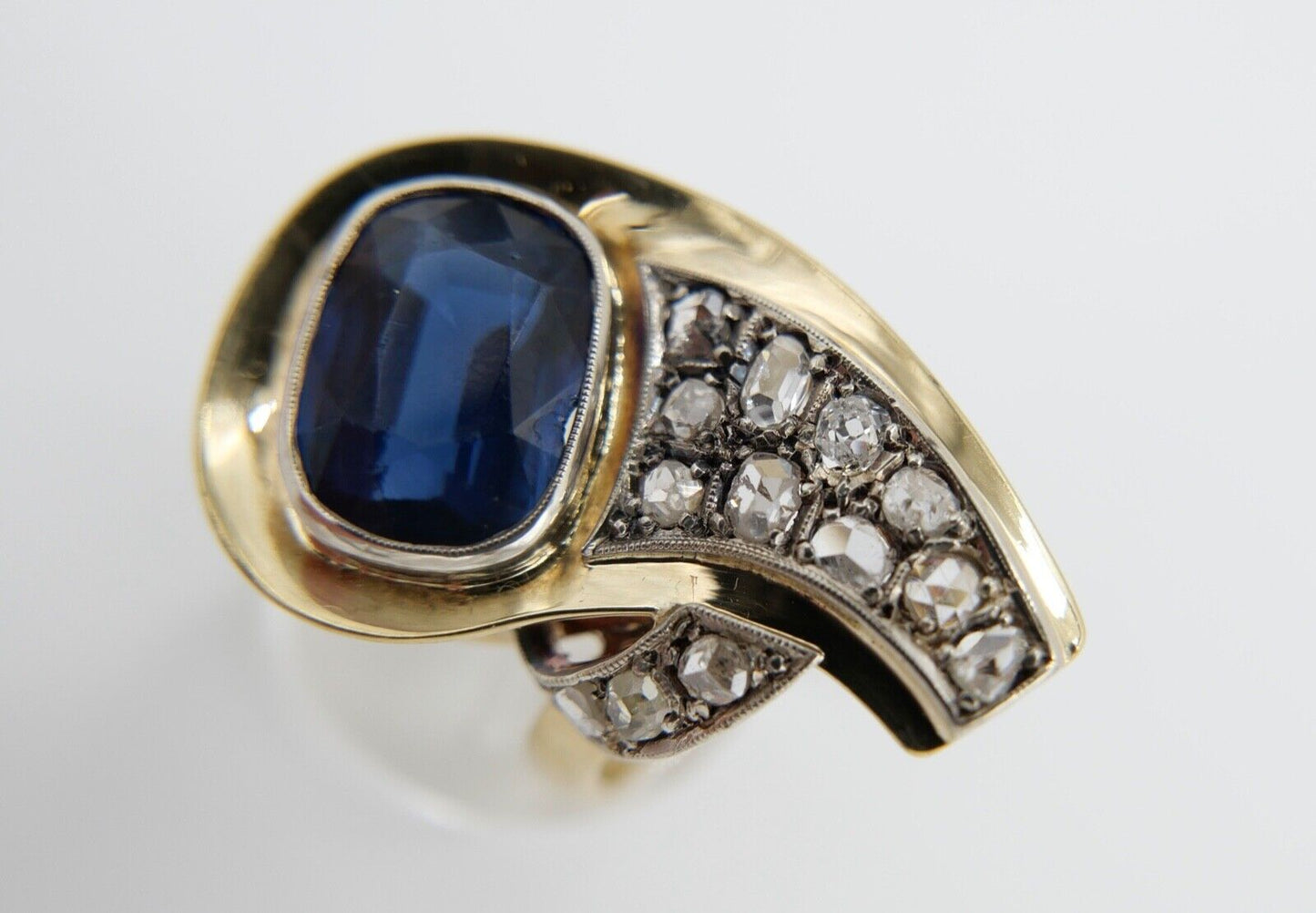 Extravaganter Diamant Damen Gold Ring 585 14K mit blau Stein Gr. 57-58 - Antikhandel-Stuttgart