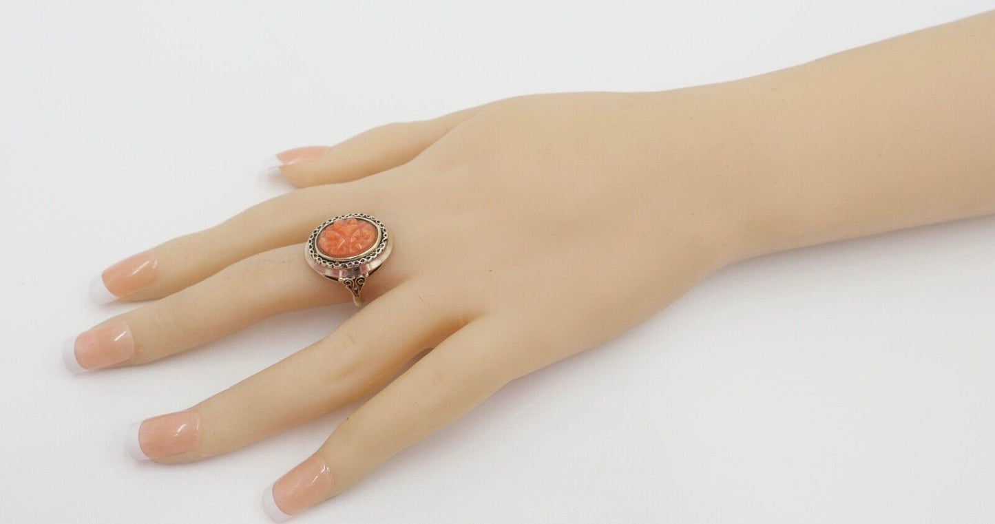 um 1850 antiker Korallen Ring Gold 333 8K Gr. 55 Damenring Koralle 15,2x11,2 mm - Antikhandel-Stuttgart