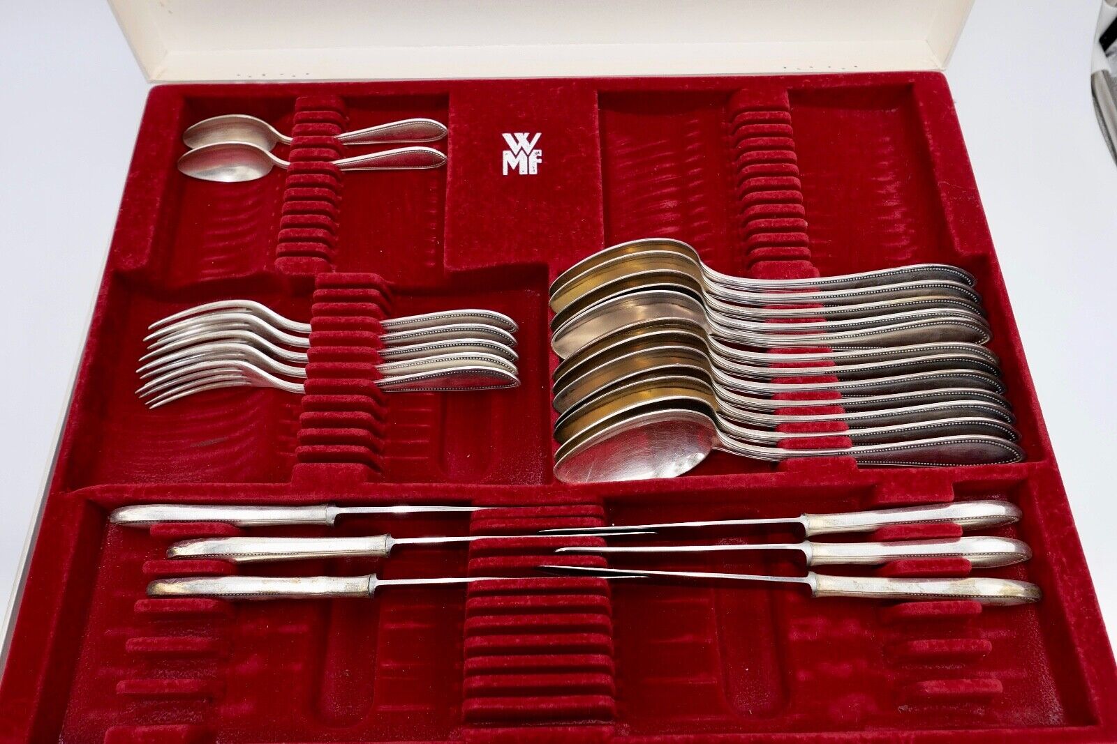 29 tlg. 90er ähnl. WMF 500 Perlrand cutlery Besteck Gabel Löffel Schöpfer Set - Antikhandel-Stuttgart
