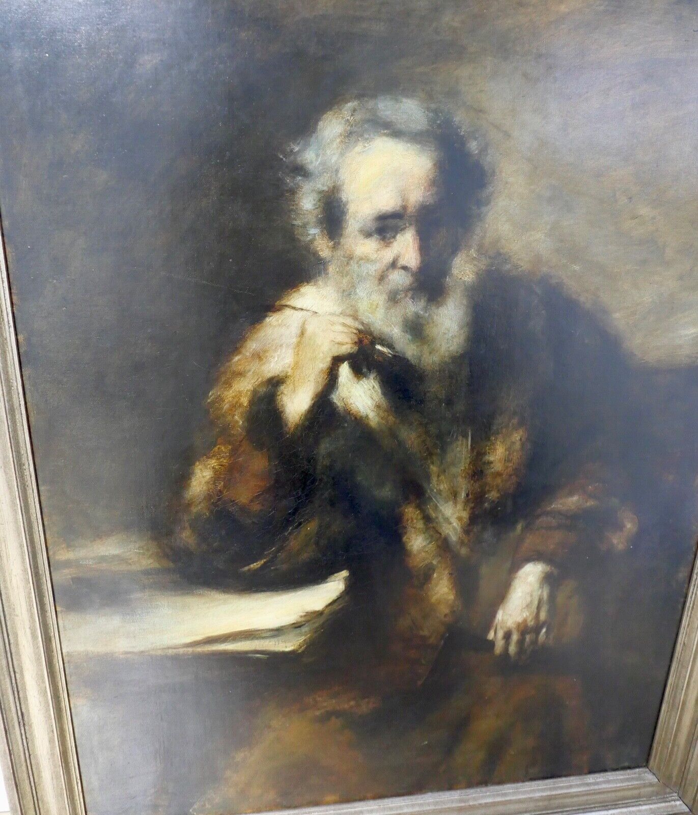 136 x 106 cm MONOGRAMMIST A.B. / A.V. Maler 19. Jh. " Gelehrter im Pelzmantel " - Antikhandel-Stuttgart