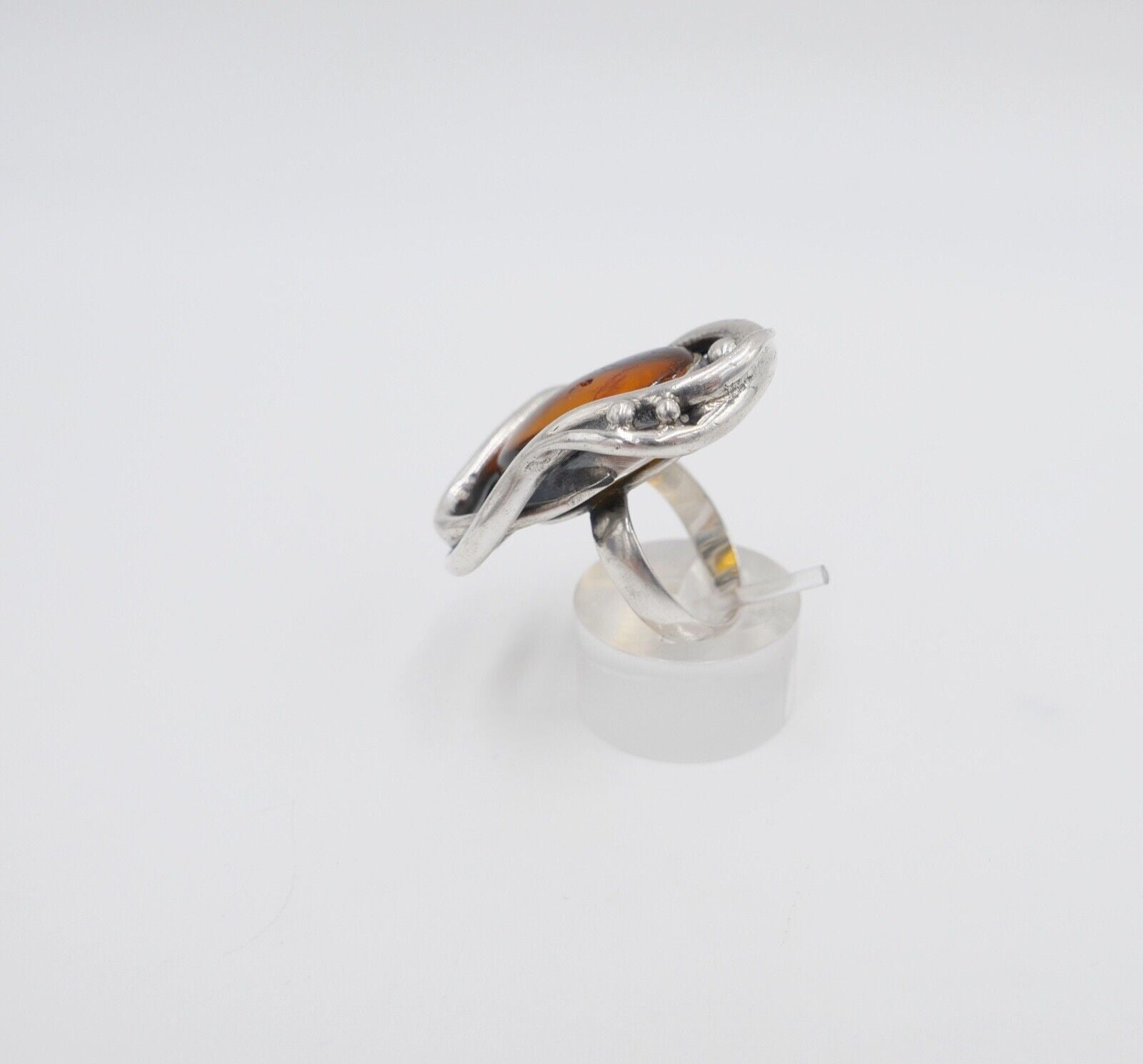 80er Jahre Designer Ring Bernstein Silber 925 Gr. 59 Frauenkopf G Danzig Polen - Antikhandel-Stuttgart