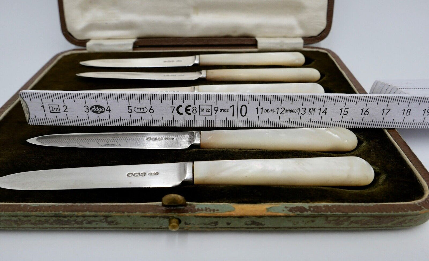 6 Antik Messer 925 Silber C.W.F Charles William Fletcher Sheffield Perlmutt 1924 - Antikhandel-Stuttgart