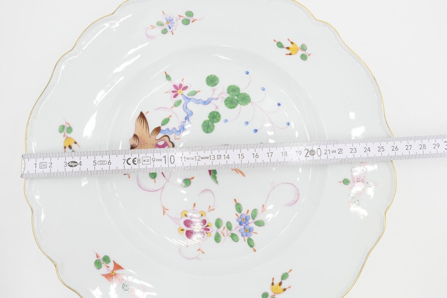 Meissen Porzellan Teller Ø 26,5 cm Wandteller Goldrand FELS & VOGEL Pfeifferzeit - Antikhandel-Stuttgart