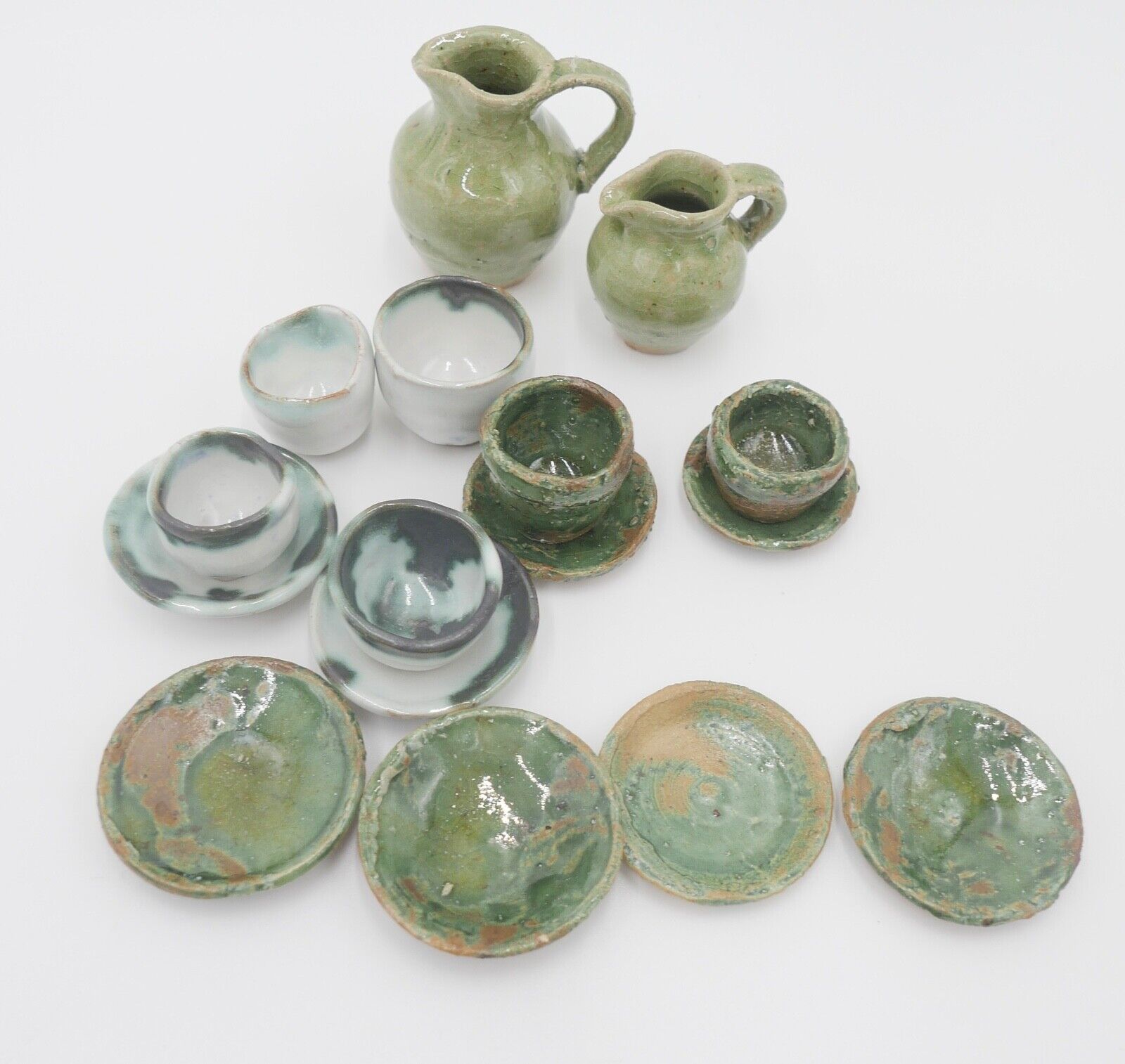 Vintage Porzellan Miniatur Puppenmöbel Puppenhaus Geschirr Tassen Teller - Antikhandel-Stuttgart