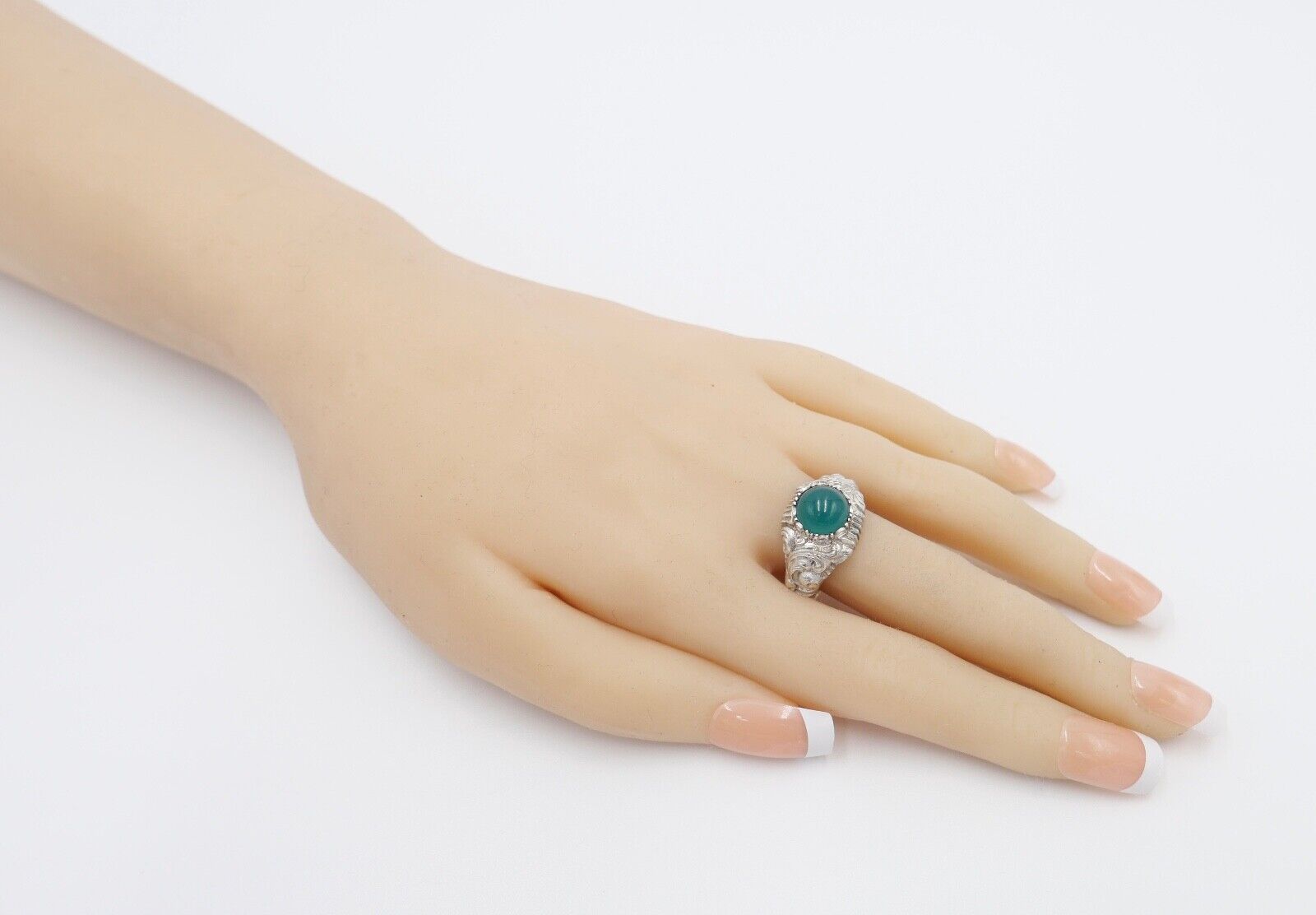 Jugendstil Silberring Damen Ring Gr. 61 Silber 835 grüner Cabochon Chrysopras - Antikhandel-Stuttgart