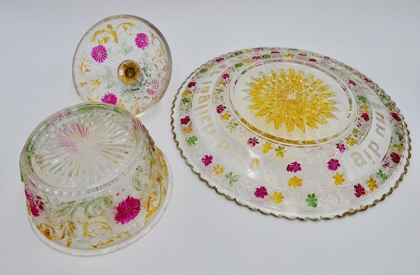 Zur Hochzeit um 1900 Glas Schale Bonbonniere "Unser täglich Brot gib uns heute" - Antikhandel-Stuttgart